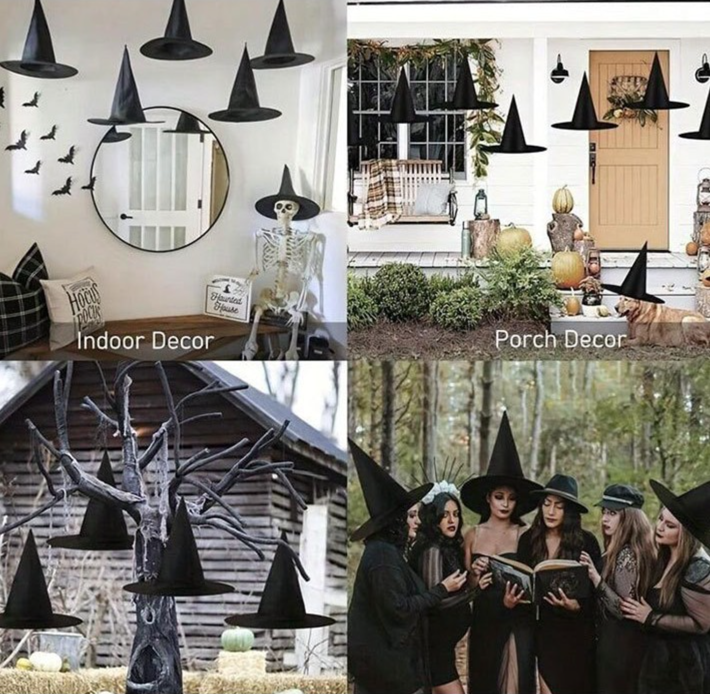 Halloween Witch Hat Set with 3D Bat Wall Decorations