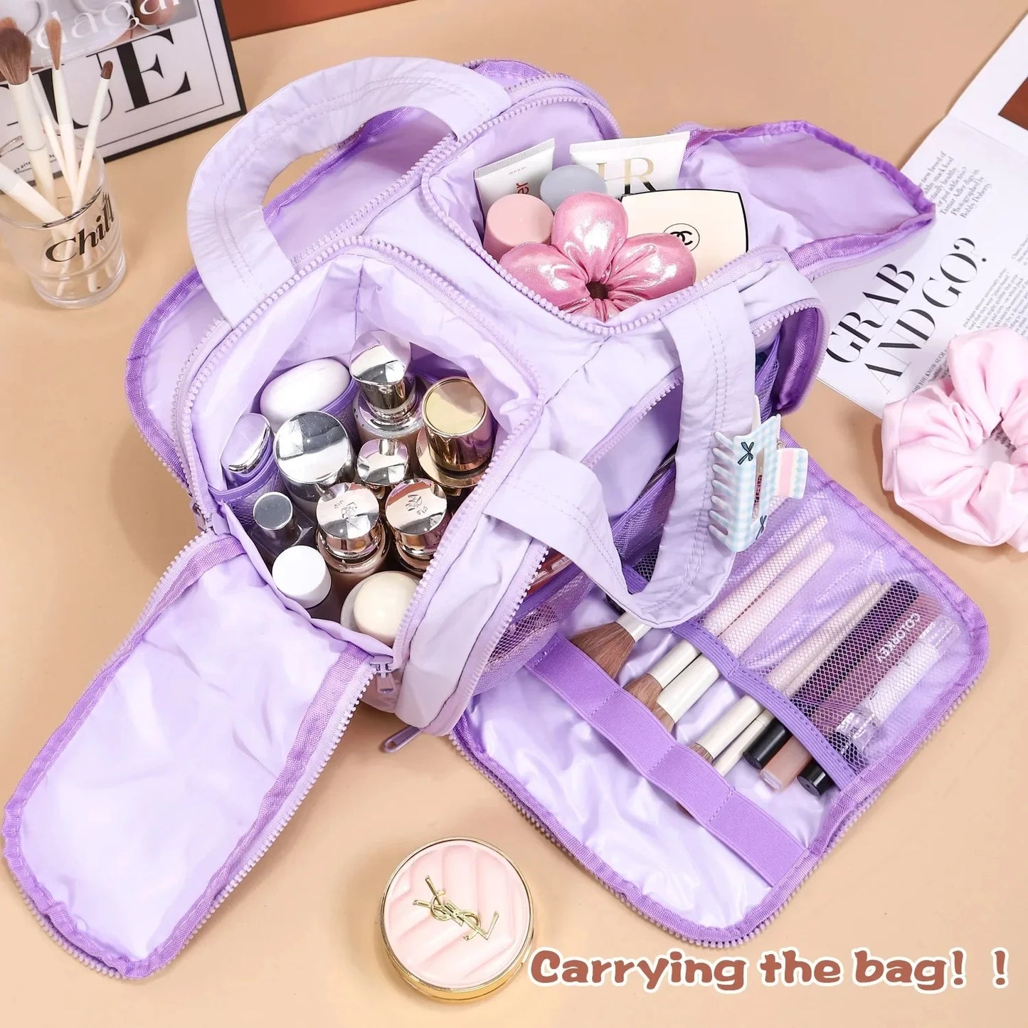 Large Capacity Travel Makeup Bag With Compartments