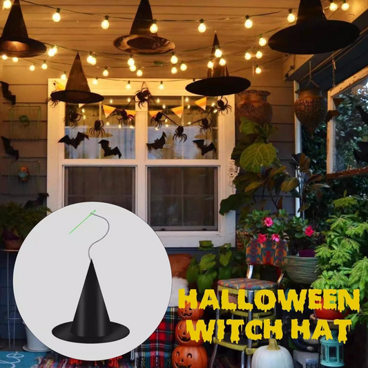 Halloween Witch Hat Set with 3D Bat Wall Decorations