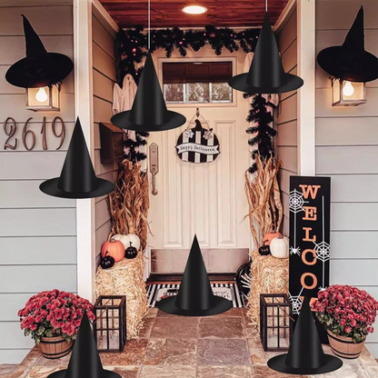 Halloween Witch Hat Set with 3D Bat Wall Decorations