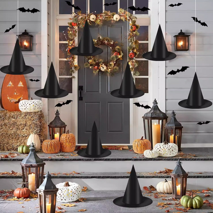 Halloween Witch Hat Set with 3D Bat Wall Decorations